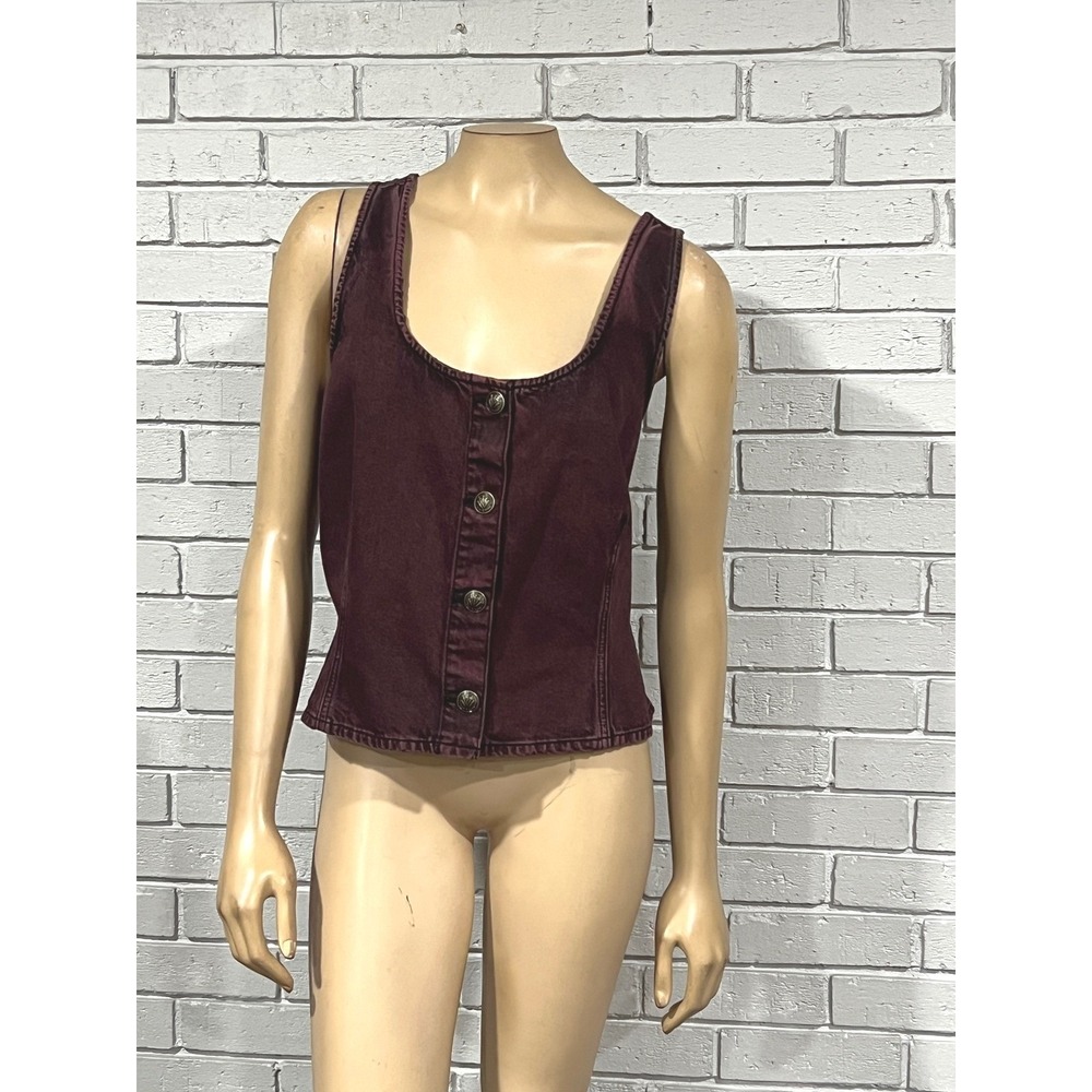 Rag & Bone Burgundy Denim Button Front Corset Vest Boho Grunge NWT 16